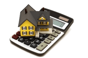 House model atop calculator