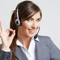 Customer service representative gesturing okay sign